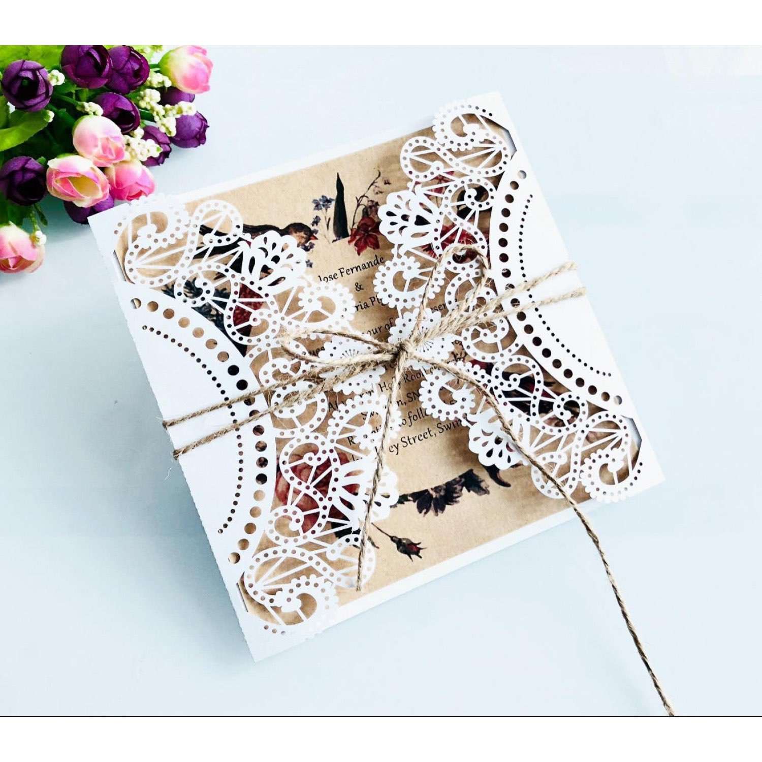 Vellum Invitation Card Laser Cut Thank You Card Square Wedding Invitation 